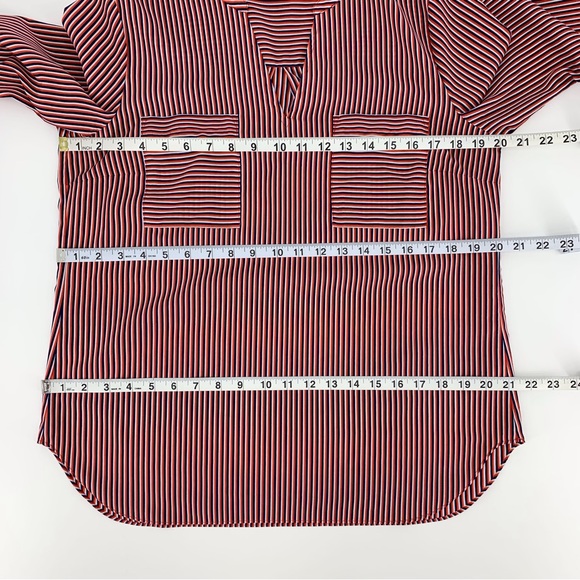 Cabi Franklin Blouse #5335, Red, White & Blue Striped Notch V-Neck Blouse, Small - Picture 14 of 16